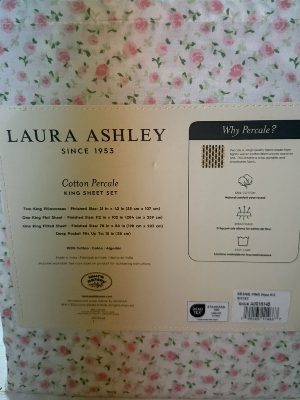 NWT - Laura Ashley King Sheet Set Bessie Pink 4pc Cottage Farmhouse Pink Roses - Picture 4 of 5